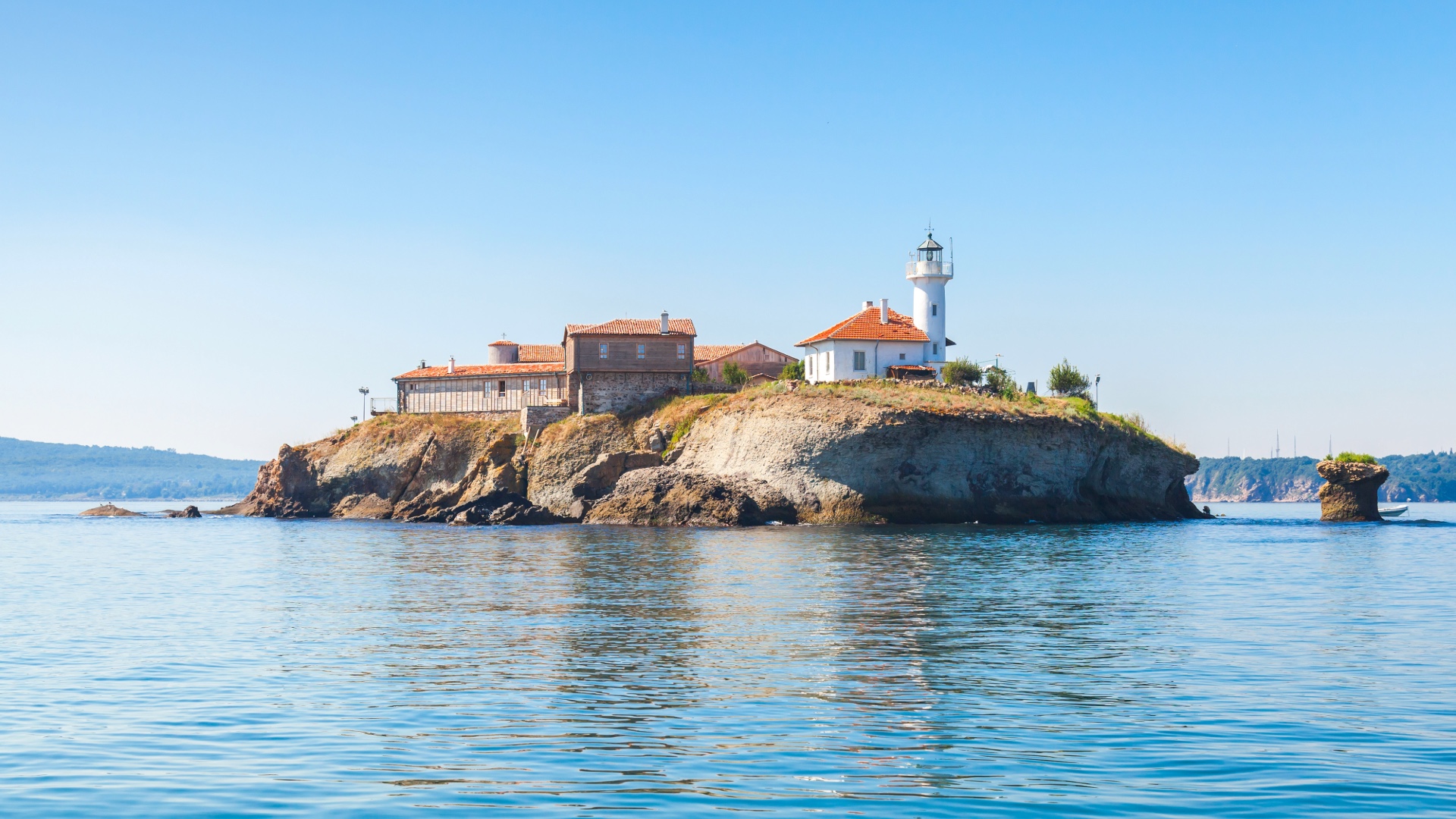 St Anastasia Island with its monastery and lighthouse in Burgas Bay