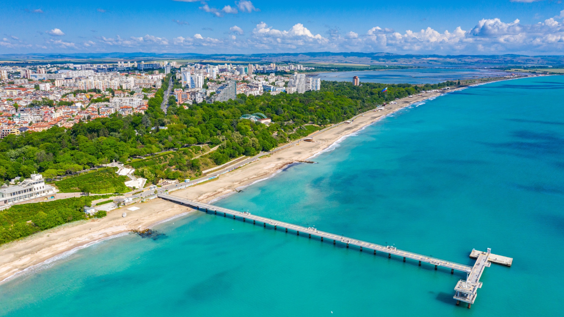 Aerial view of the Burgas coastline, Sea Garden and Pier
